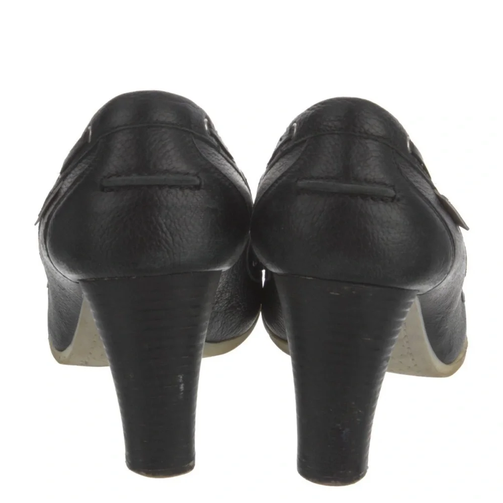 Chanel Black Leather Pumps Shoe Lace Up Sneaker Moccasin Block Heel 39 9 Vintage